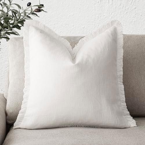 Foindtower Decorative Linen Fringe Throw Pillow Covers Cozy Boho Farmhouse by Foindtower