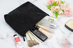 Flat Makeup Bag for Women, Zipper Cosmetic Pouch for Purse, Corduroy Black - Image 5