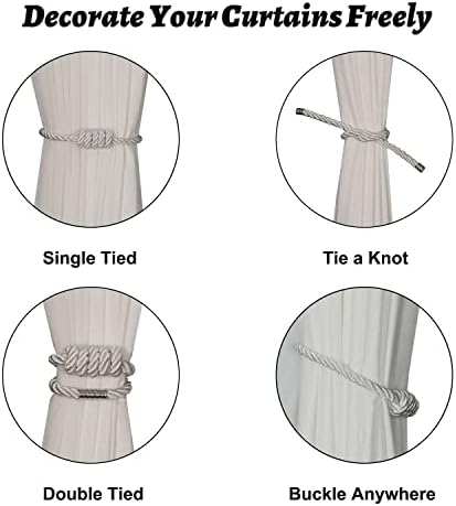 BEL AVENIR Magnetic Curtain Tiebacks 2 Pack Hand-Woven Curtain Ties - Image 3