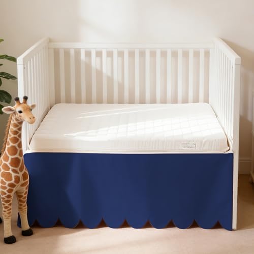 100% Cotton Scallop Edge Crib Bed Skirt, 4-Sided Soft Breathable Cotton Bedding by ZaizaiHome