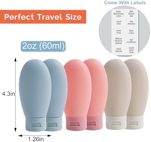 Travel Bottles for Toiletries 6 Pack, Leakproof 2 oz Tsa Approved Travel Size - Image 3