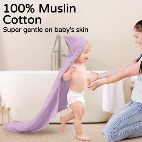 Yoofoss Hooded Baby Bath Towels 2 Pack 100% Muslin Organic Cotton - Image 2