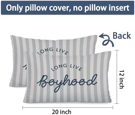 Boy Nursery Decor 12x20 Pillow Cover, Long Live Boyhood Neutral Striped - Image 7