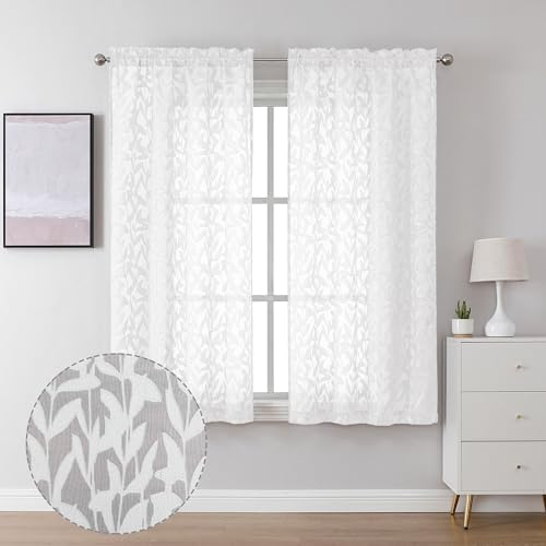 Lecloud Leia 2 Panels Sheer White Curtains 63 Inch Length by Lecloud