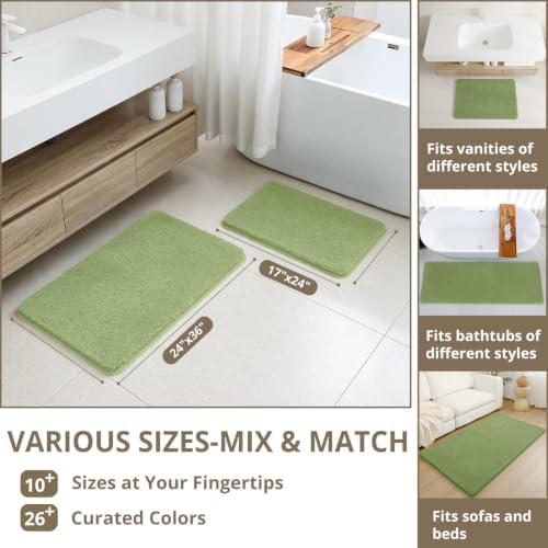 Polyester Bathroom Rug 24"x40" Olive Green, Non-Slip Soft Bath Mat - Image 3