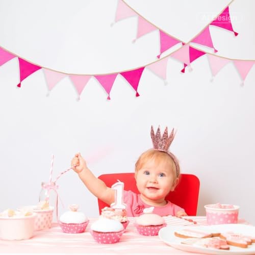 G2PLUS Cotton Fabric Bunting Banner, 9Ft Pink Triangle Pennant Banner Flag - Image 4