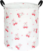 Cherry Print Round Laundry Hamper Storage Basket Bins Clothes Nursery Hamper by VAIVUSTO