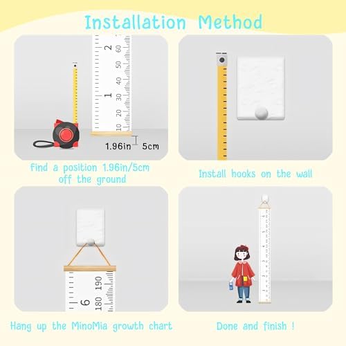 Kids Growth Chart, Wood Frame Fabric Canvas Height Measurement Ruler from Baby - Image 2