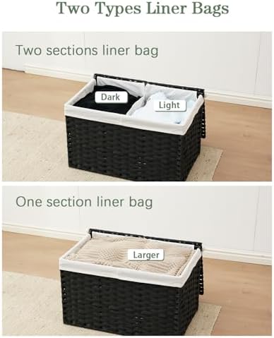SETVSON Storage Basket with Lid PE Rattan Woven Storage Bins, 65L Black - Image 6