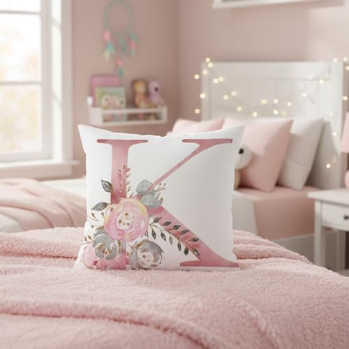 Pink Throw Pillow Covers Cute Alphabet Decorative Cushion Covers Square Letter - Image 5
