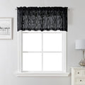 Lecloud Leia Black Sheer Kitchen Curtains 18 Inch Length 2 Pcs, Jacquard Leaf by Lecloud
