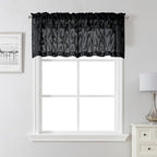 Lecloud Leia Black Sheer Kitchen Curtains 18 Inch Length 2 Pcs, Jacquard Leaf by Lecloud