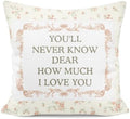 Floral Throw Pillow Cover 18x18 Inches, “You’ll Never Know How Much I Love You” by Unknown