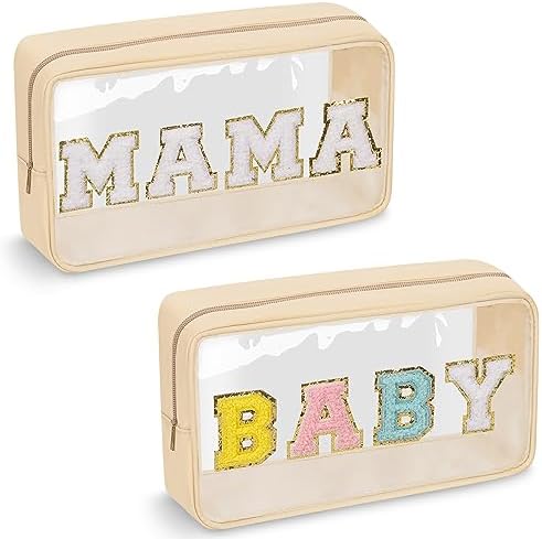 2 Pcs Chenille Letter Clear Makeup Bag Mama Baby Pouch, Mama Baby Hospital by izuzta