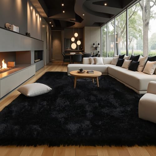 KICHOWUA Black Fluffy 9x12 Area Rug Bedroom Living Room Soft Washable Shag - Image 7