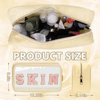 Iqimott Clear Patch Makeup Bag Skin Pouch, Preppy Personalized Chenille Letter - Image 2