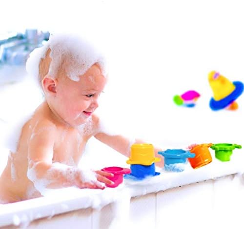 Bath Stacking Cups – 8-Piece Beach, Pool & Sand Toy Set – BPA-Free, Easy-Drain - Image 3