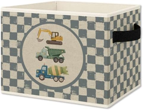 Vintage Blue Checkered Construction Truck Foldable Storage Box by Unknown