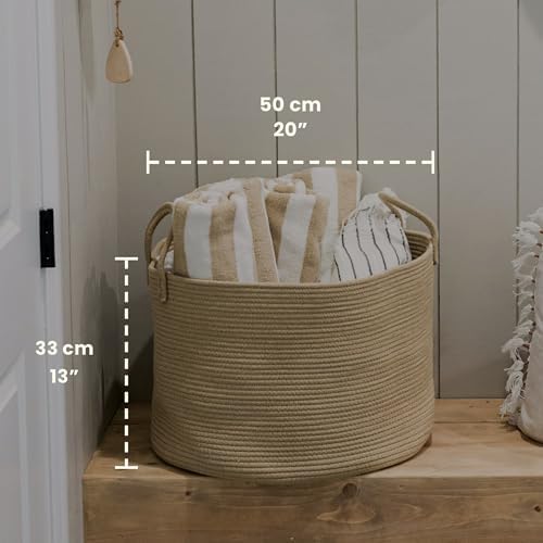 OrganiHaus Round Toy Basket & Blanket Basket, Cotton Rope 20x13" - Image 2