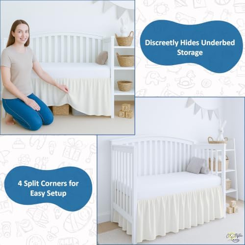 Cottington Lane Ivory Crib Skirt Dust Ruffle 14" Drop, Fits 28" x 52" - Image 4