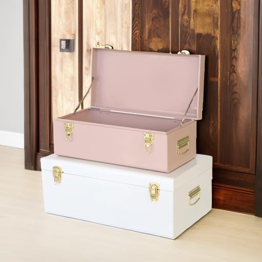 Vixdonos Metal Trunks College Dorm Steel Chests Decorative Storage Box Set of 2 - Image 5