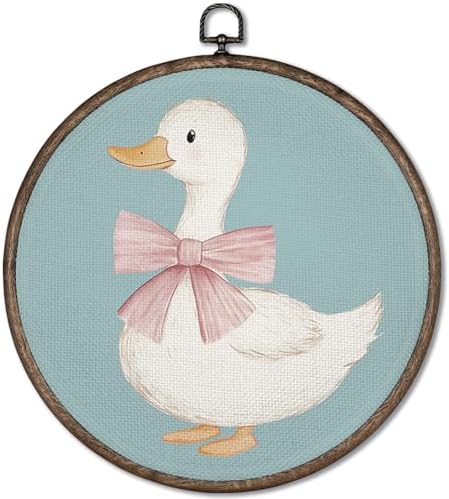 GWFSJYU Vintage Duck Framed Wall Art, Duck Bathroom Decor, Teal Ducks Round by Unknown