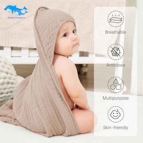 SWEET DOLPHIN Muslin Hooded Baby Bath Towels - Image 2