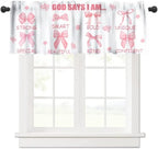 Rose Pink Bow Valance Curtain, God Says I Am Inspirational Quotes Pink Heart by JanJCurt