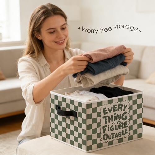 Green and White Checkered Inspirational Storage Bins Box - Image 2