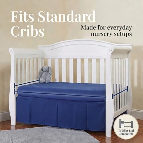 EVERYDAY KIDS Navy Blue Pleated Crib Skirt; 100% Natural Cotton Nursery Crib - Image 7