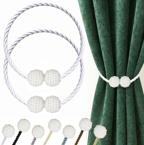 Hion Magnetic Curtain Tiebacks White 2pcs, Curtain Holdbacks Hooks Holders by Hion