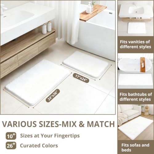 Polyester Bathroom Rug 20"x32" White, Non-Slip Soft Shaggy Bath Mat - Image 3