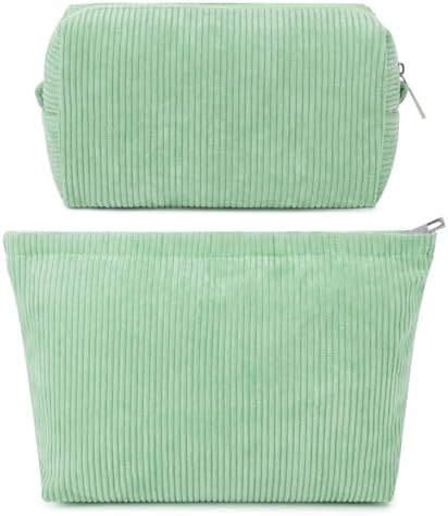 SOIDRAM 2 Pcs Corduroy Makeup Bag Large Cosmetic Bag Toiletry Bag Makeup Pouch by SOIDRAM