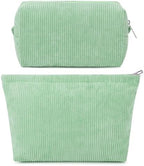 SOIDRAM 2 Pcs Corduroy Makeup Bag Large Cosmetic Bag Toiletry Bag Makeup Pouch by SOIDRAM
