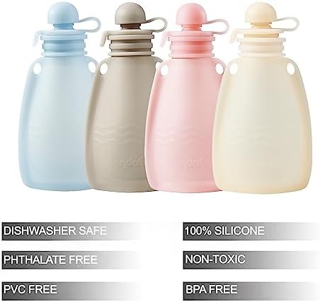 PandaEar Reusable Silicone Baby Food Pouches, 4 Pack Squeeze Pouches - Image 2
