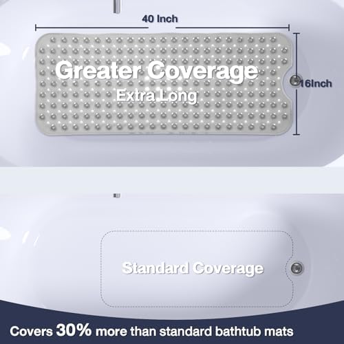 Extra Long Bathtub Mat Non Slip Bath Mat Clear Gray 40"x16" Full - Image 2