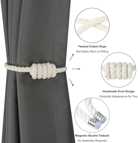 BEL AVENIR Magnetic Cotton Curtain Tiebacks 4 Pack Hand-Woven Curtain Ties - Image 4