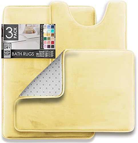 Clara Clark 3 Piece Bathroom Rugs Bath Mat Set, Velvet Memory Foam Bath Mats - Image 2