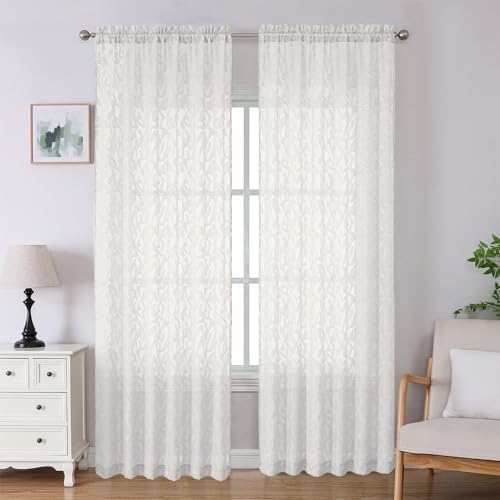 Lecloud Leia Ivory Sheer Curtains 96 Inches Long 2 Panels, Airy Voile Jacquard by Lecloud