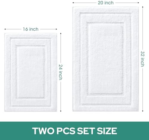 HOMEIDEAS Bathroom Rugs Sets 2 Piece, Super Soft Non Slip Bath Mat White - Image 2