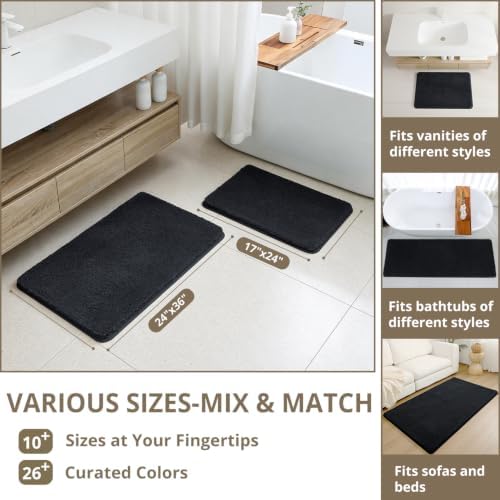 Polyester Bathroom Runner Rug 24"x72" Black, Soft Shaggy Bath Mat - Image 3