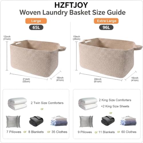 96L Woven Laundry Basket with Handles, Extra Blanket Basket - Image 2