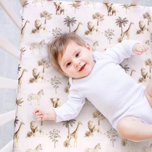 4 Pack Safari Jungle Animals Neutral Unisex Fitted Nursery Baby Sheets Set - Image 4