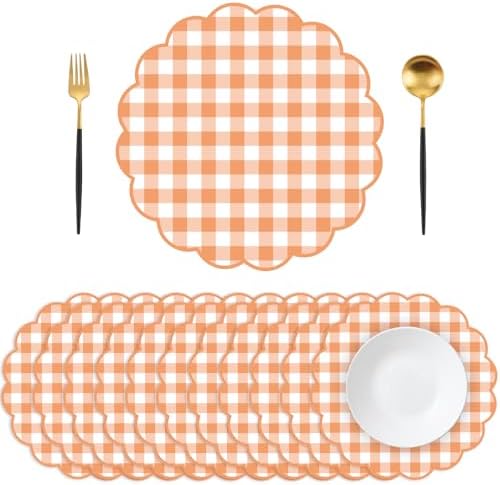 50 Pcs Fall Paper Placemats, 13.5 Inch Orange Gingham Paper Placemats Fall by Unknown