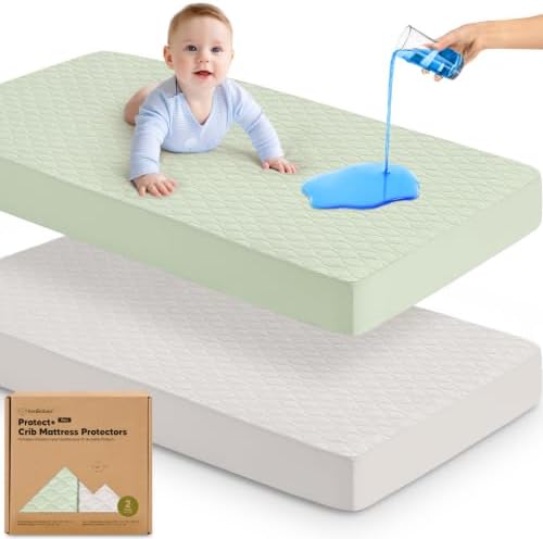 2pk Waterproof Crib Mattress Protector Cover Fitted 52x28 by KeaBabies