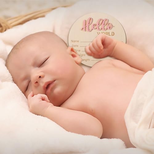Baby Announcement Sign, Wooden Hello World Newborn Signs Birth Name Sign - Image 5