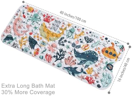 Colorful Bathtub Mat Non Slip, 40x16 inch Bath and Shower Safety Mats, Cute - Image 3