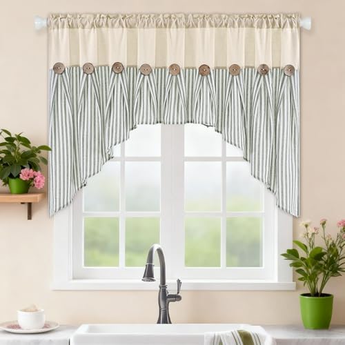 ASPMIZ Farmhouse Cotton Linen Swag Valances - Image 2