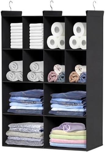 4 Tier Hanging Closet Organizer, 12 Compartments Dual Row Storage by Ofiray-home