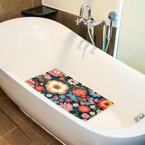 Shower Mat Non Slip 26.8 x 15.1 Inches, Colorful Flower Bathtub Mat Shower - Image 5